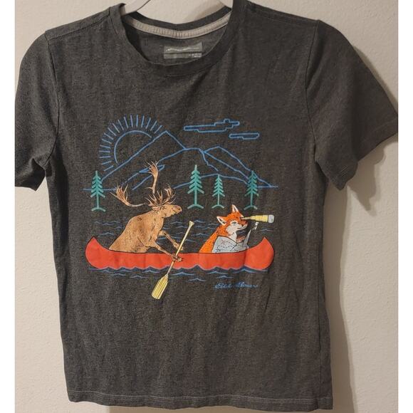 KIDS EDDIE BAUER CAMP CANOE TSHIRT - BOYS L 14/16 Gray Graphic Print Animal - Picture 1 of 5